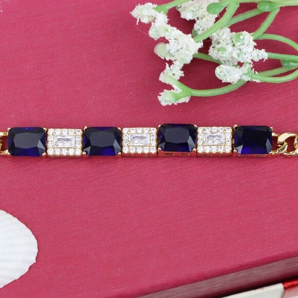 "Rose Gold Bracelet with Deep Blue and White Crystal Accents, XPBL0811 - Picture 11 of 12